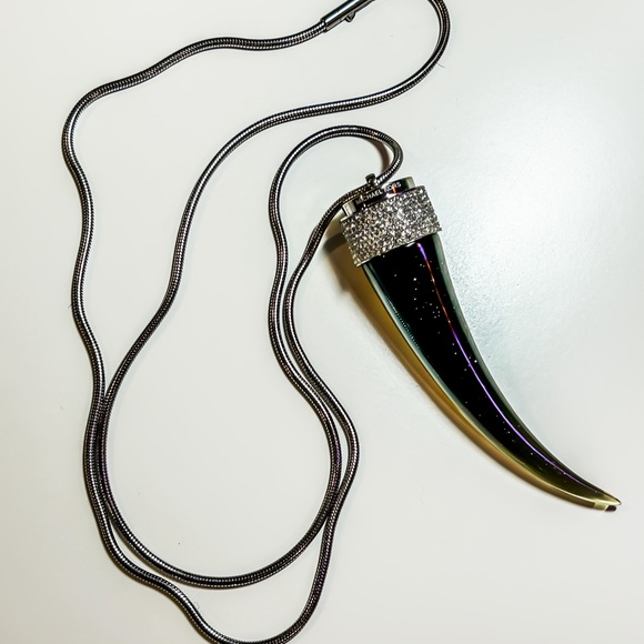 Michael Kors Silver Glitter Horn Statement Necklace - Picture 1 of 7